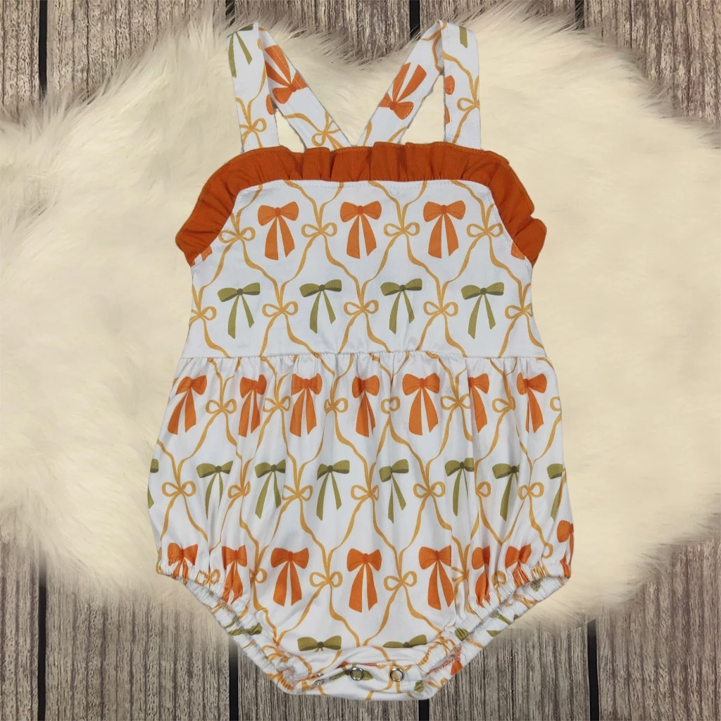 

Newborn Toddler Bodysuit Summer Baby Girl Straps Bows Print Ruffle Romper Clothes Cozy Children Bubble Infant Kids Wear Coverall