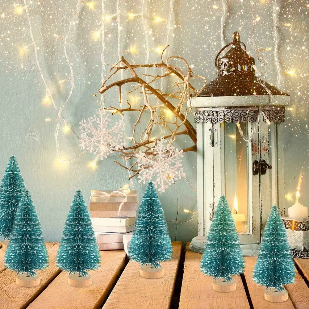 AA49 68 Buah Pohon Natal Mini Salju Beku Pohon Pinus Kecil DIY Kerajinan Dekorasi Desktop Ornamen Natal Dekorasi Pohon