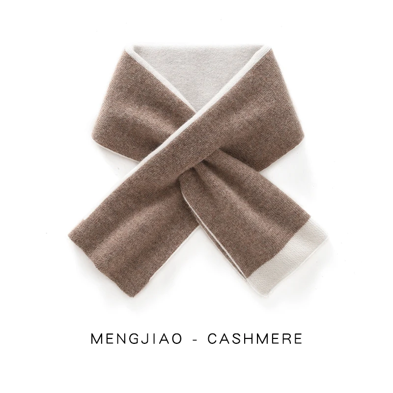 Women's 100% Cashmere Hedged Color Knitted Long Scarf Thick Neck Warm Ring Neck Cashmere Cross Scarf Fashion Accessories