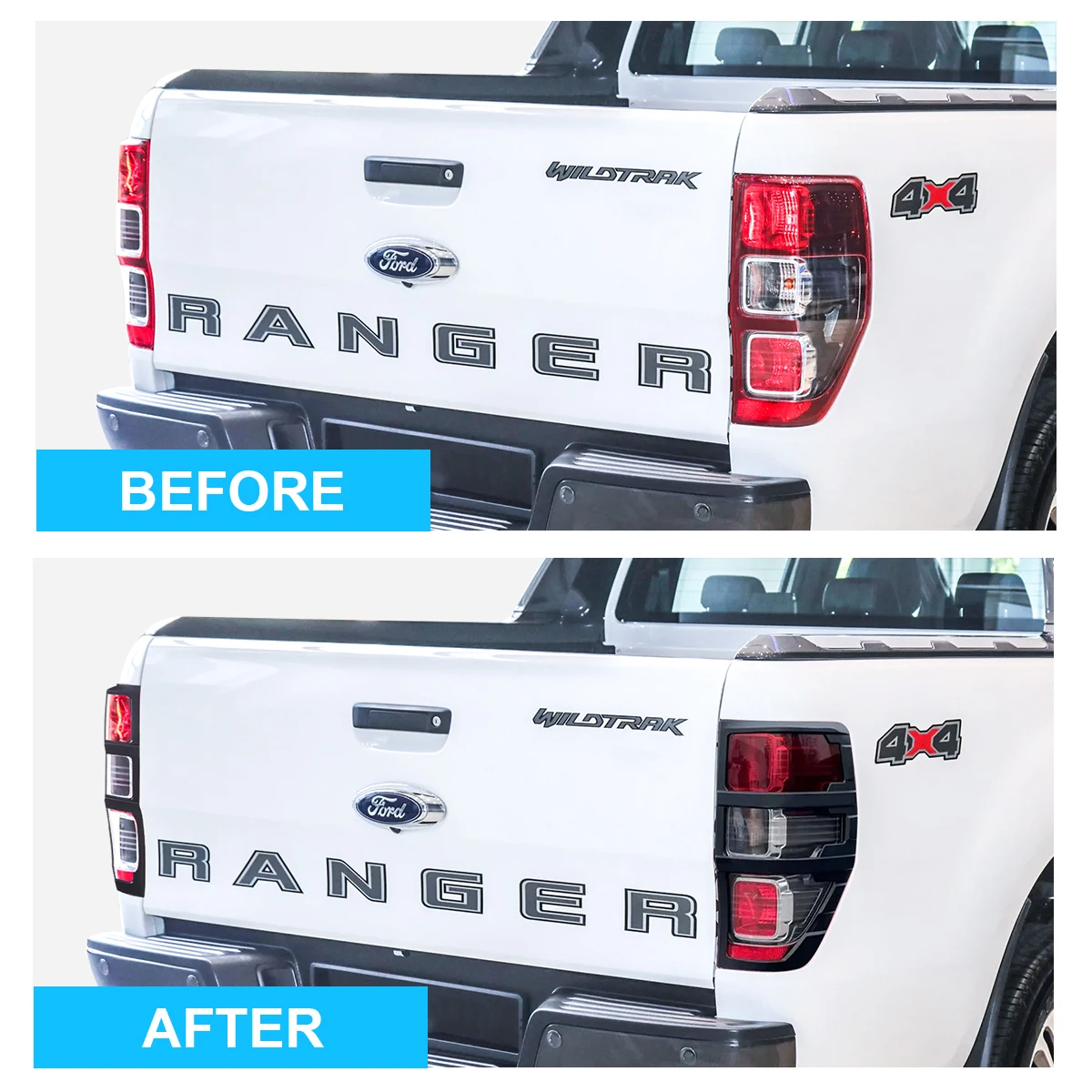 ماتي الأسود سيارة التصميم الذيل ضوء المصابيح الخلفية غطاء لفورد رينجر 2012-2020 2021 2022 T6 T7 T8 XTL XL XLS Wildtrak اكسسوارات