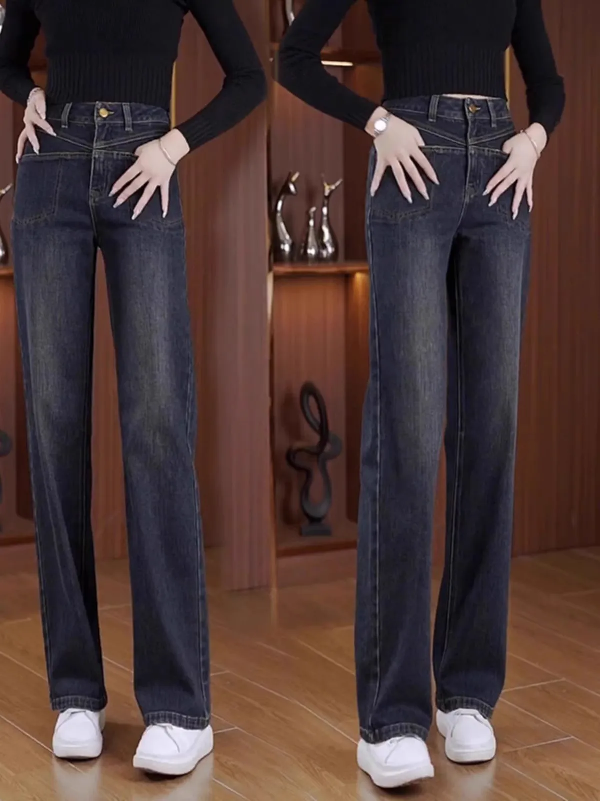 

Slim Wide Leg Denim Jeans Retro High Waist Straight Casual Fashionable Women's Autumn Spring New Style Comfortable Wear Resis...