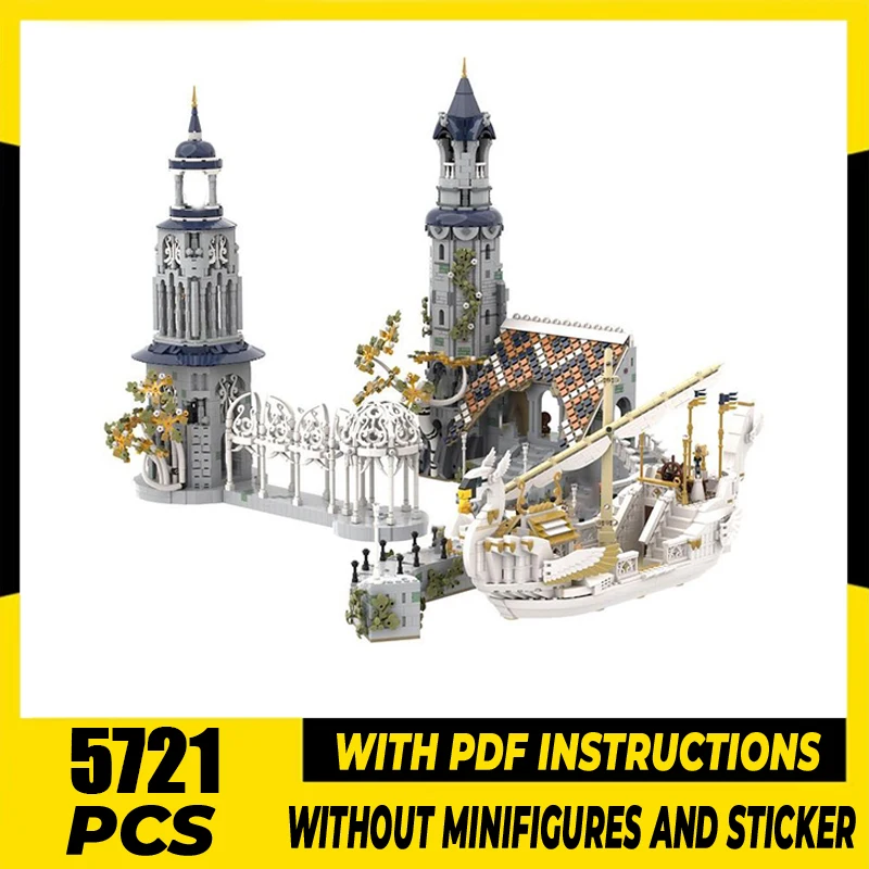 

Magical Rings Moc Building Blocks Movie Scene Grey Havens Model Castle Bricks DIY Assembly Village Street View Toys Gifts