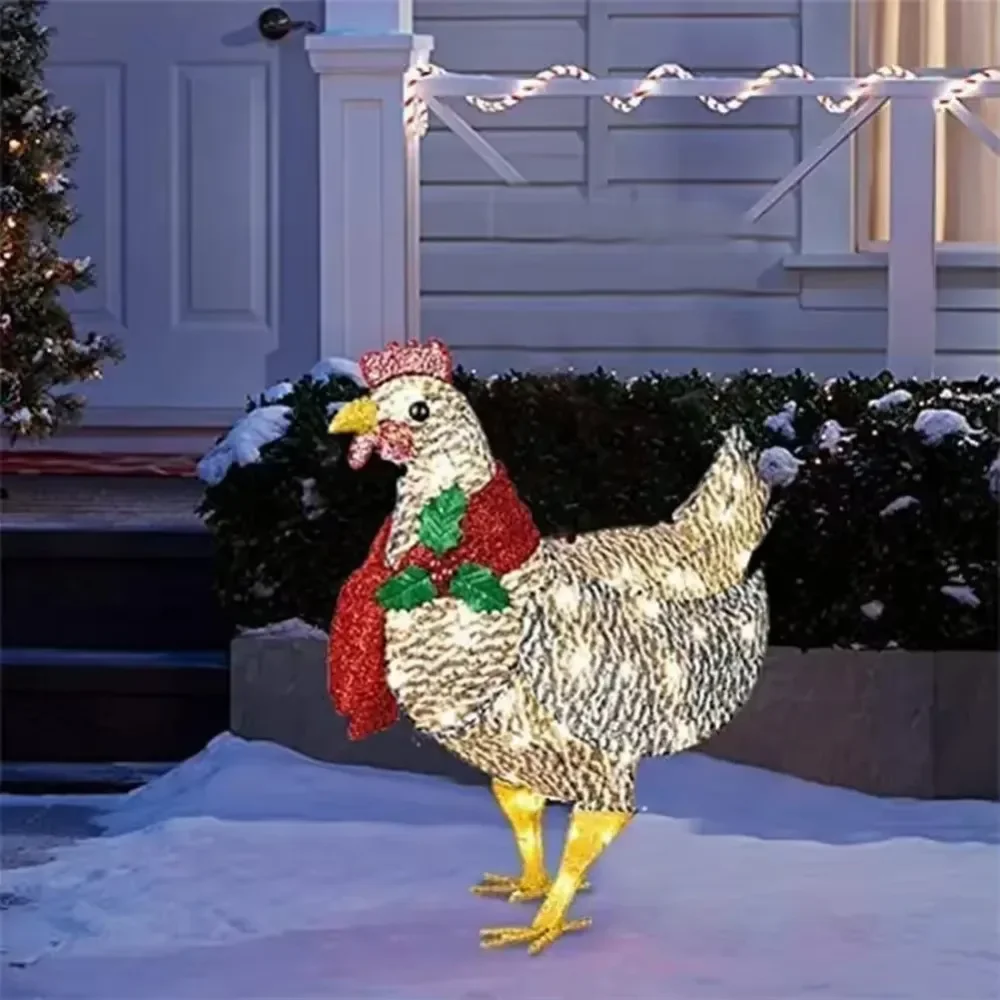 Courtyard Christmas Led Night Lights Outside Garden Decoration Ornaments Chicken Hen Glowing Pastoral Chickens Lamps