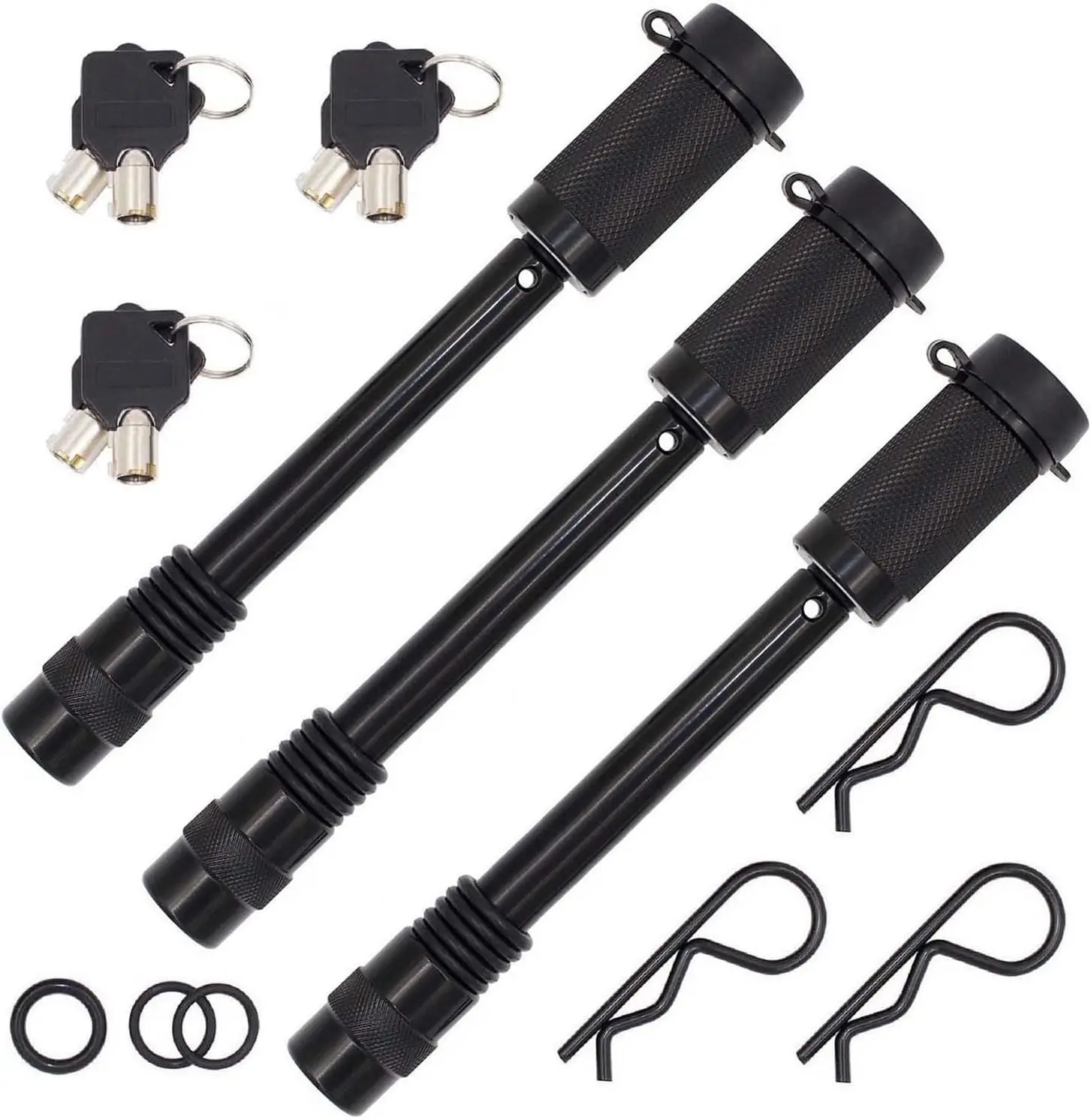 

5/8" Keyed Alike Trailer Hitch Lock with 4-1/2" Span, Double Safety Pin for 3" Receivers, Adjustable Mounts, 3-Pack