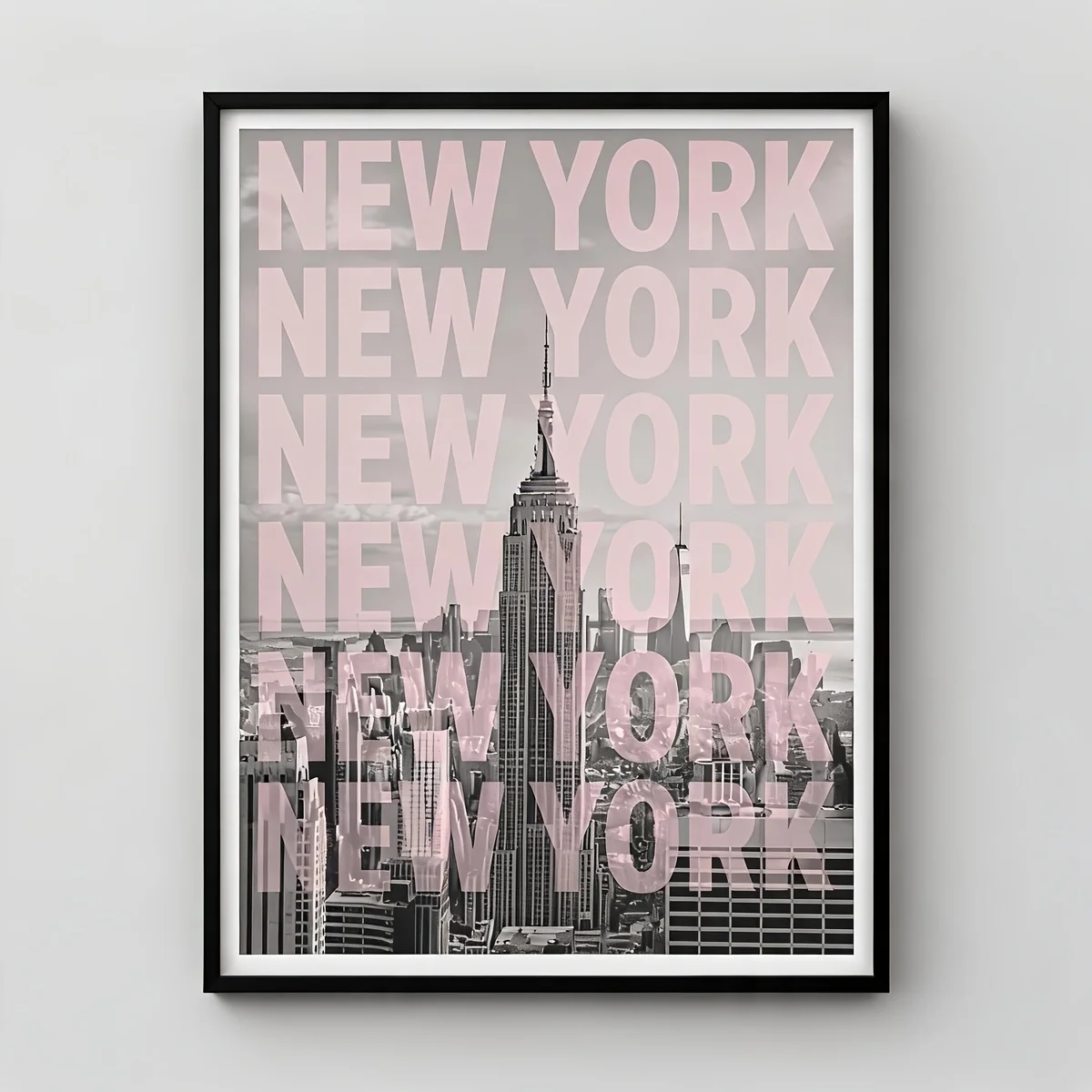 2D Flat, Large Vertical NYC Skyline Wall Art Poster - Minimalist Monochrome New York Cityscape Print Suitable for Living Room