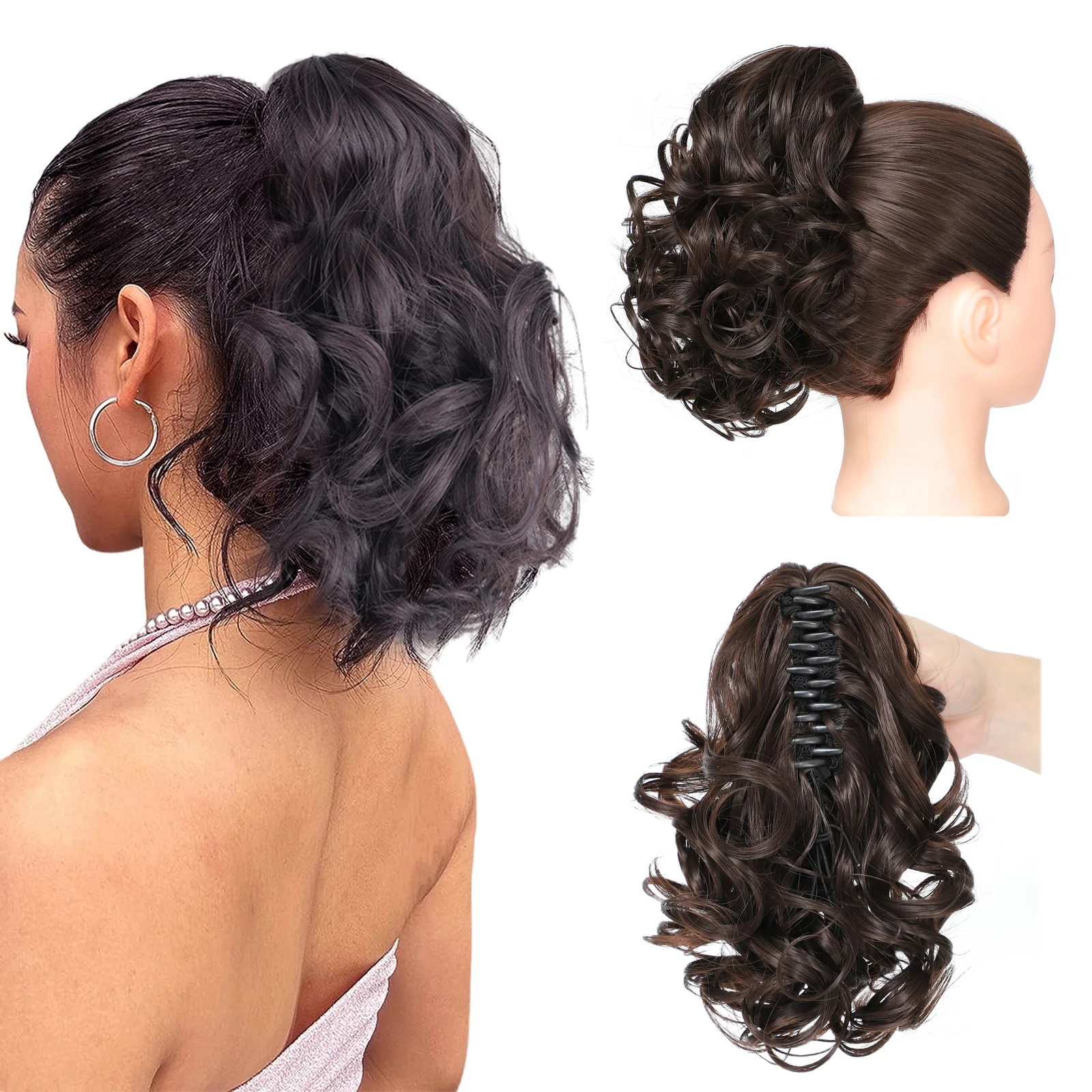 Wavy Claw Clip on Ponytail Hair Extensions, Curly Clip in Ponytail Extension Jaw Clip pony tail hair pieces