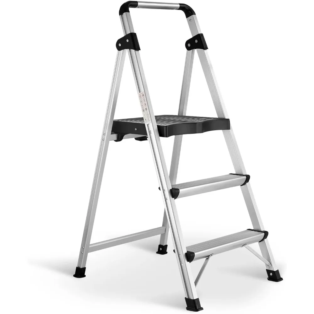 

3 Step Ladder Aluminum Folding Step Stool with Wide Anti-Slip Pedal Stools Lightweight Foldable Step Stool for Adults, Household