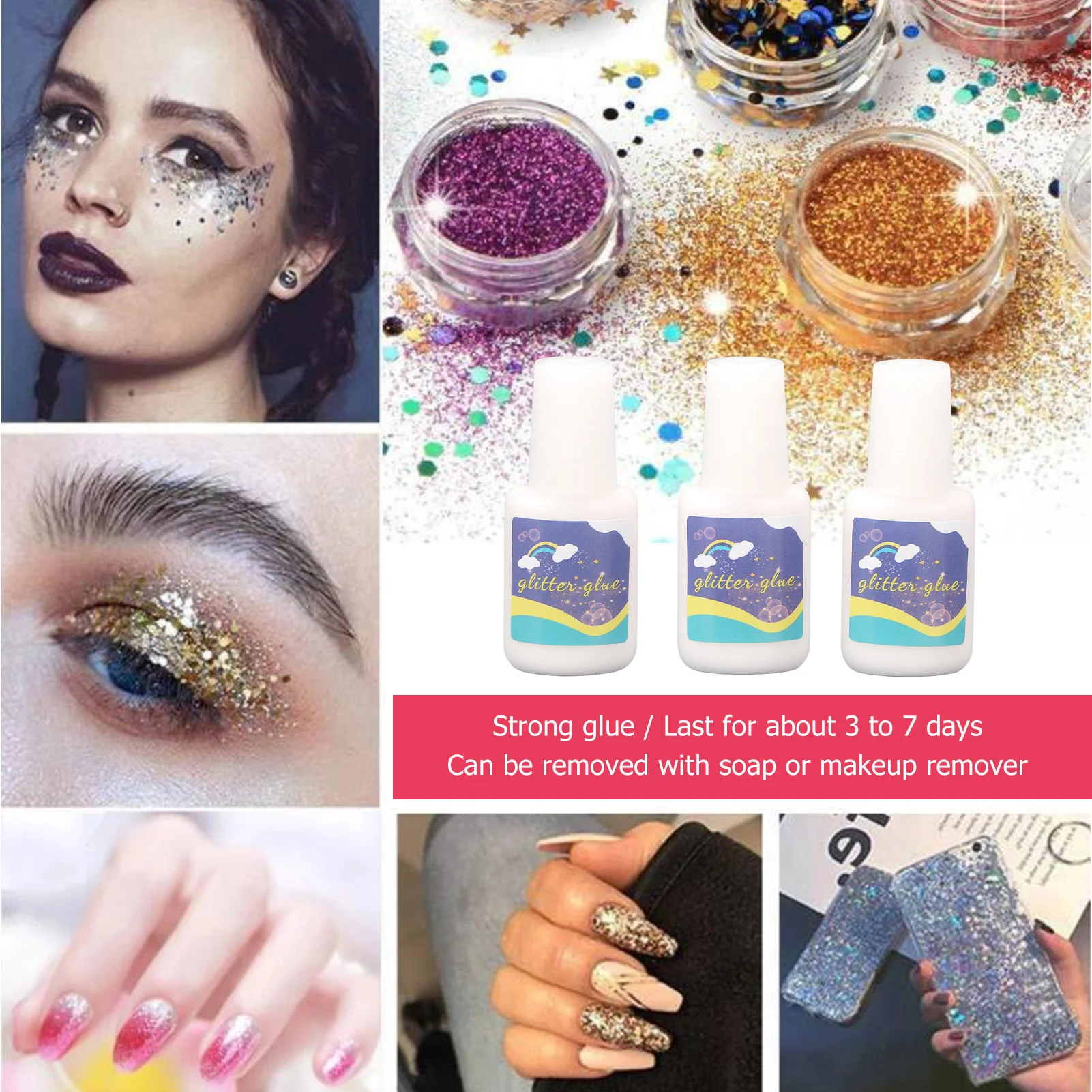 Temporary Glitter Tattoo Set 35 Glitter Colors 6 Luminous Powder DIY Face Paint Kit For Halloween Christmas Cosplay Parties