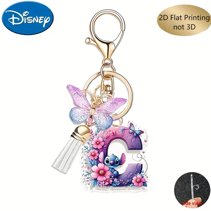 Llavero plano 2D de punto con borla de mariposa, 26 letras A-Z, llavero acrílico púrpura, regalos de fiesta de punto de dibujos animados, 1 ud.