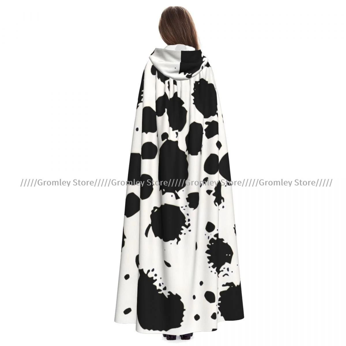 

Плащ с принтом далматина для взрослых, накидка с капюшоном, средневековый костюм ведьмы, Викки, вампира, костюм на Хэллоуин, платье, пальто