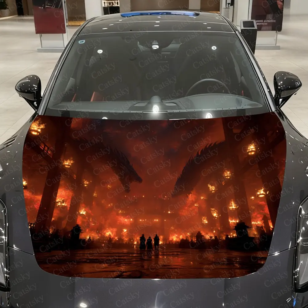 Flame Dragon Car Hood Stickers - Self Adhesive Waterproof PVC, Durable Car Accessories, Unique Holiday Gift Ideas For Car Enthus