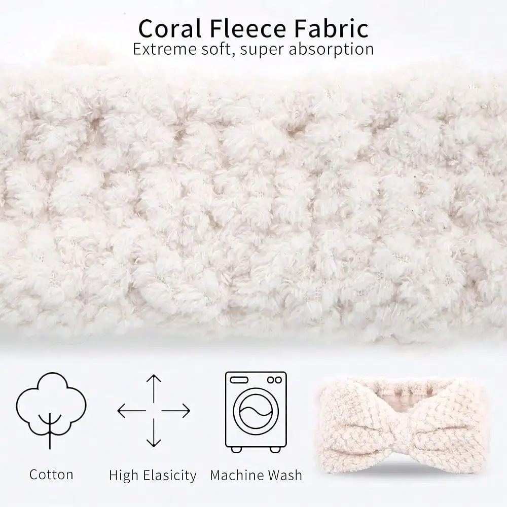 

Набор из 3-х флисовых повязок на голову для женщин, для умывания, с бантом