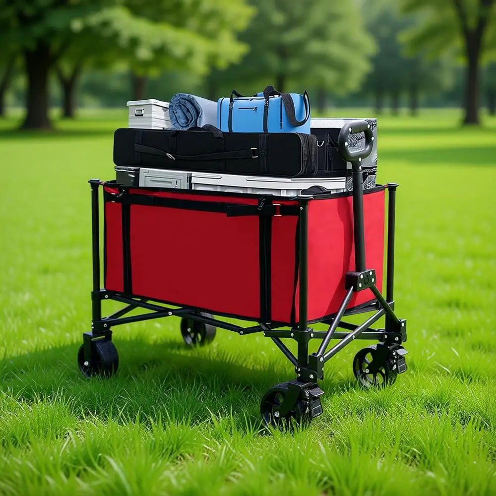 

Collapsible Wagon with 220 LBS Max Load, Up to 120L Capacity for Grocery, Garden & Camping, Red