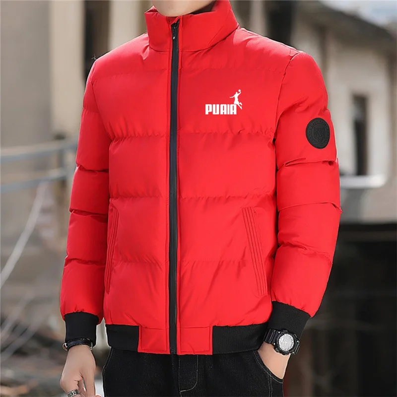 เสื้อแจ็คเก็ตผ้าฝ้ายคอตั้งสำหรับผู้ชาย ฤดูใบไม้ร่วงและฤดูหนาว แบบมีซิป สไตล์เกาหลี หนา อุ่น