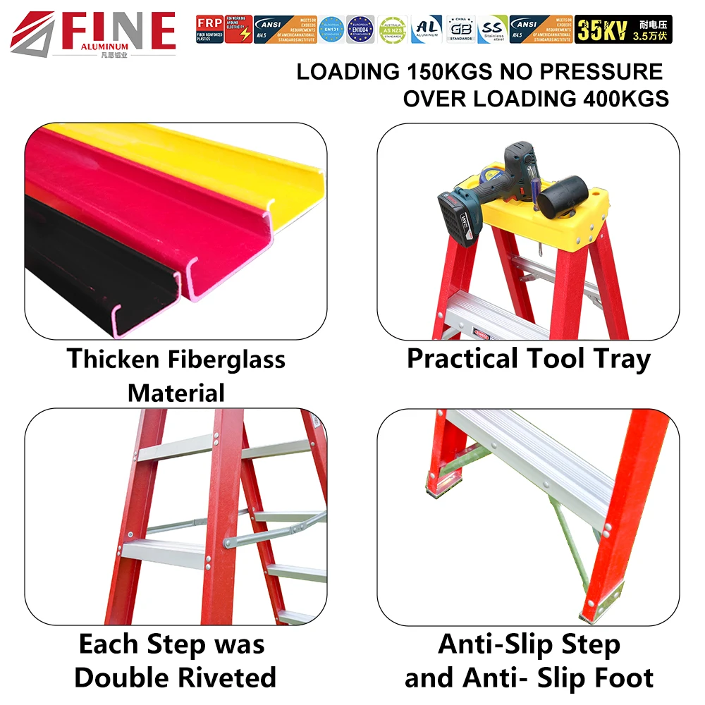 Fiberglass Ladder Electricians 7 Tread FRP Fiber Glass Step Folding Fiberglass Ladder