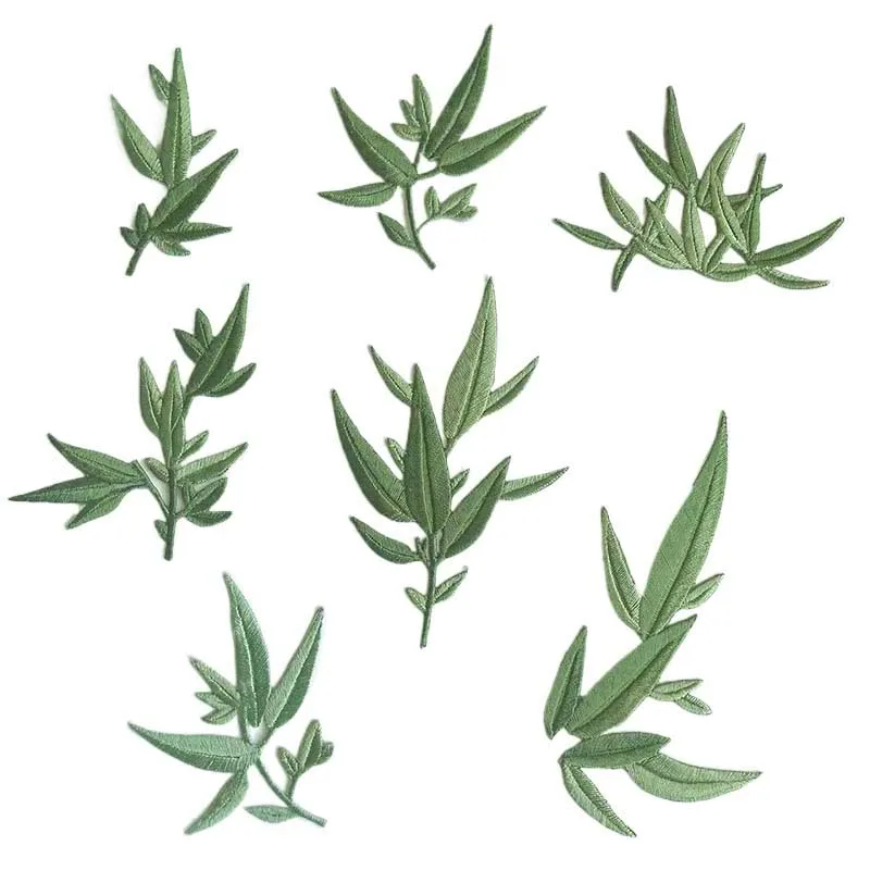 Grüne Pflanzen Blume Stoff Applikation Patches Thermo collant, Bambus blätter Blumen stickerei Eisen auf Aufkleber für Kleidung, Kleid