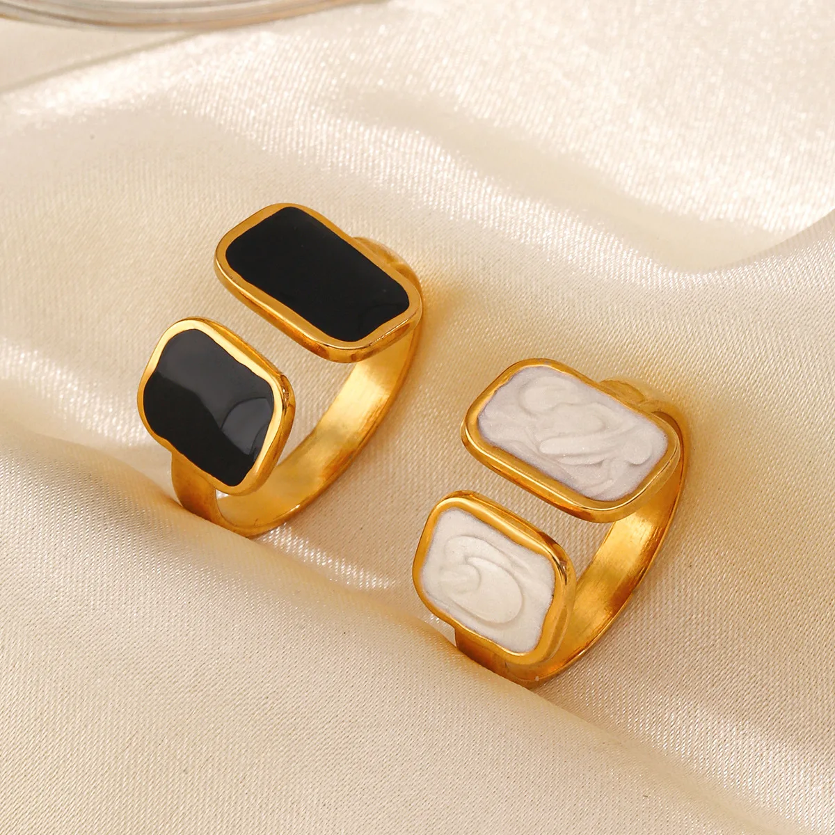 OIMG 316L Stainless Steel Gold Plated Fashion Classic Oil Drip Open Ring Geometric Hollowing Rings For Women Jewelry Waterproof