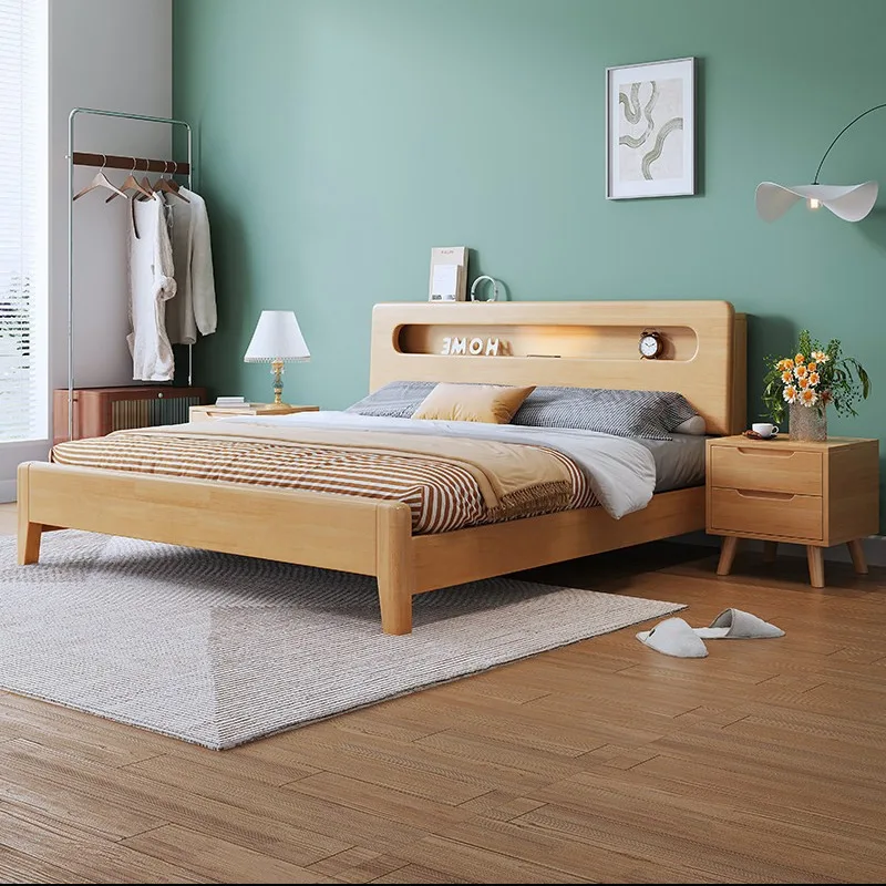 Full solid wood bed single double bed tenon and mortise structure