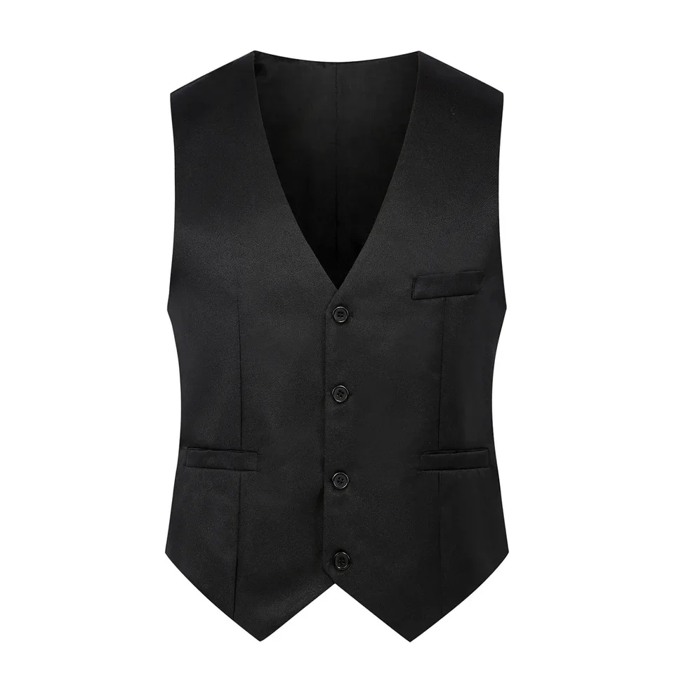 New Men V Neck Suit Vest Sleeveless Single Row Button Multi Pocket Professional Waistcoat