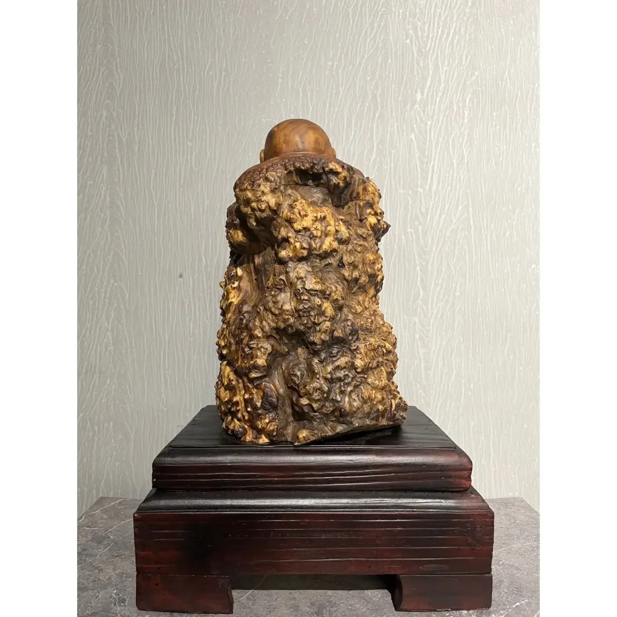 Poplar Maitreya Buddha carving ornament root carving solid wood handicrafts home living room decoration