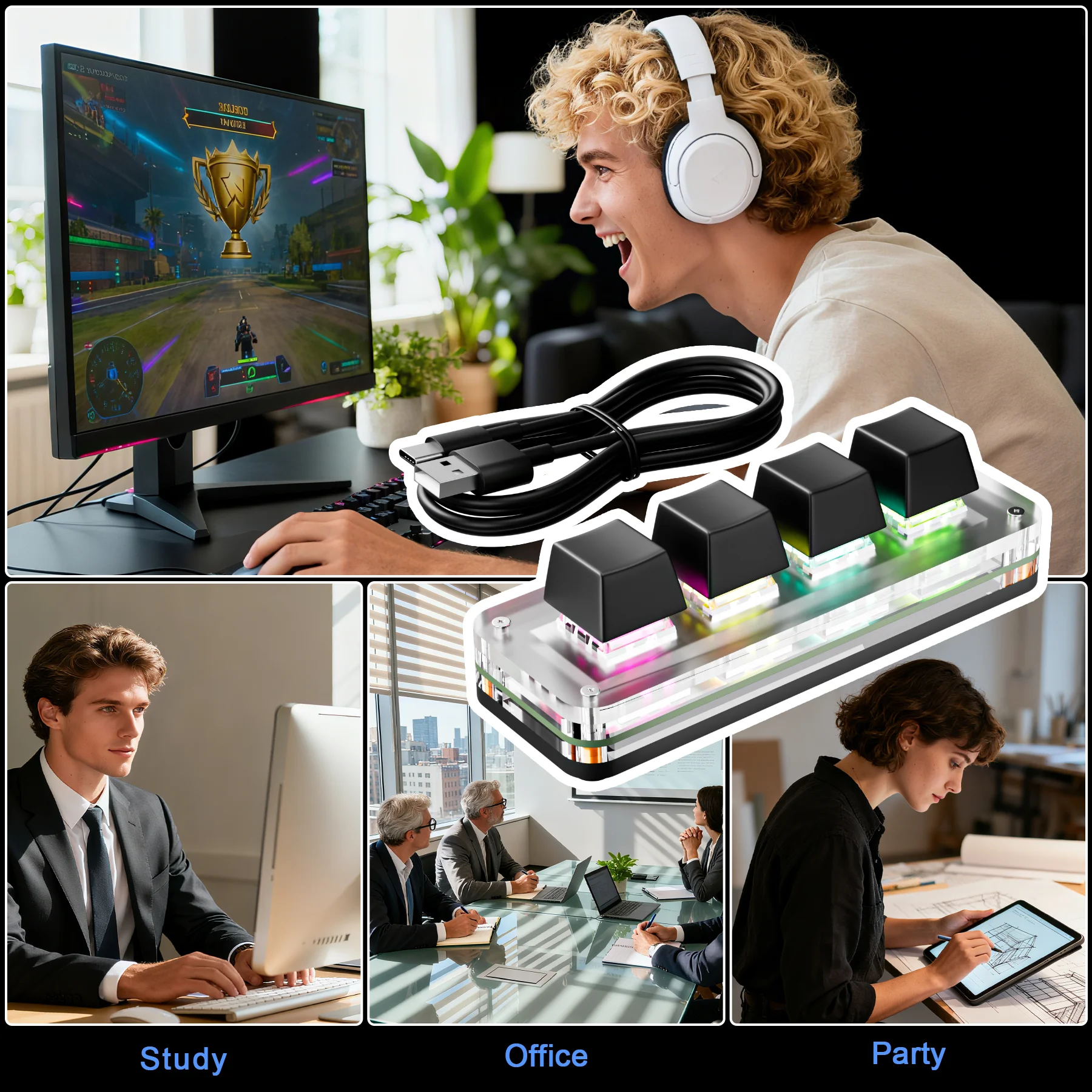 برمجة ماكرو لوحة المفاتيح الميكانيكية RGB ألعاب صغيرة مخصصة Macropad 4 مفاتيح لوحات المفاتيح ل PS نسخة لصق Hotswap لوحة المفاتيح USB السلكية #6