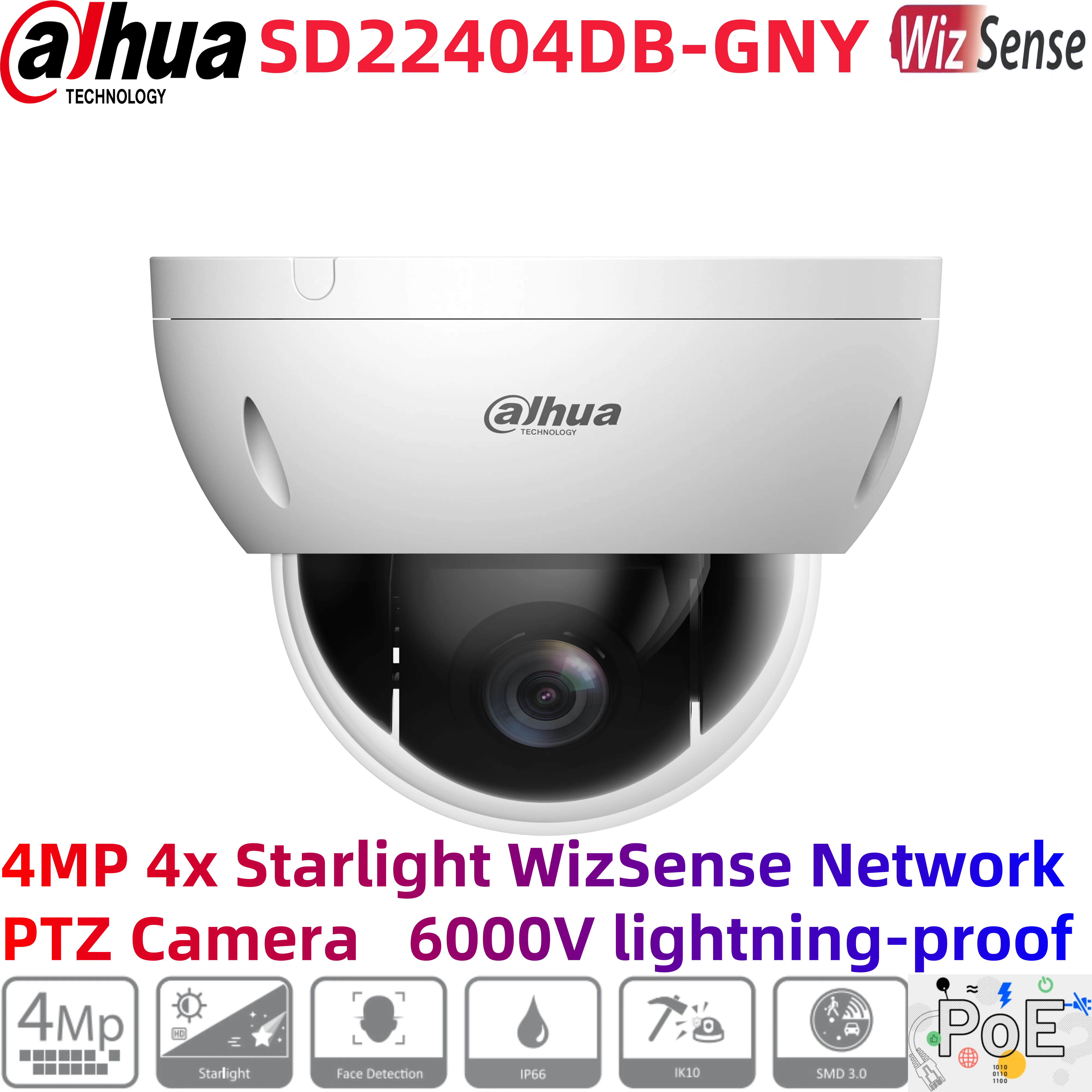 dahua SD22404DB-GNY 4MP 4x Starlight WizSense Network PTZ Camera Supports face detection POE IP66, IK10 SMD 3.0