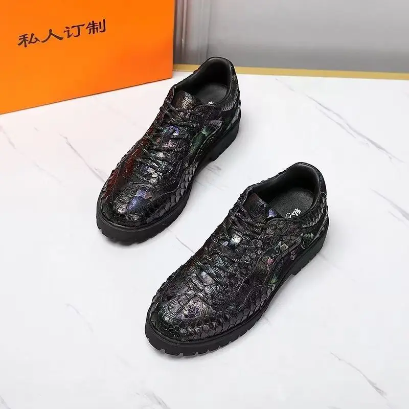 2024new arrival Fashion Snake Skin causal shoes men,male Genuine leather Sneaker  pdd101