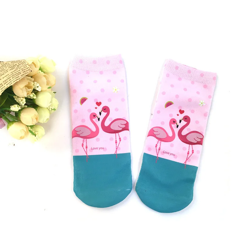 3D Print Casual Socks Flamingo Women Durable Socks Cute Low Cut Ankle Sock Cartoons Casual Type Teenager Socks 1pair=2pcs ms21