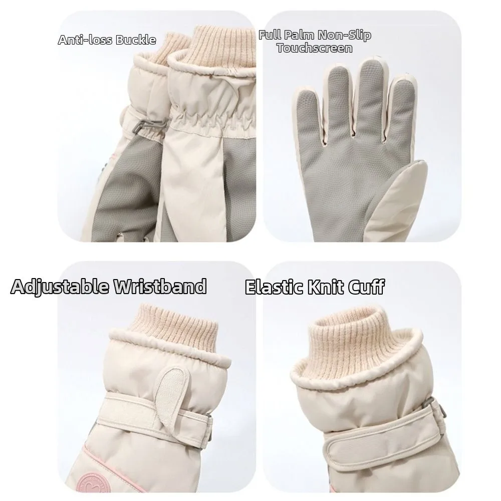 

Fleece Lined Winter Skiing Gloves Touchscreen Waterproof Warm Riding Gloves Windproof Anti-slip Cycling Mitten for Women Adults