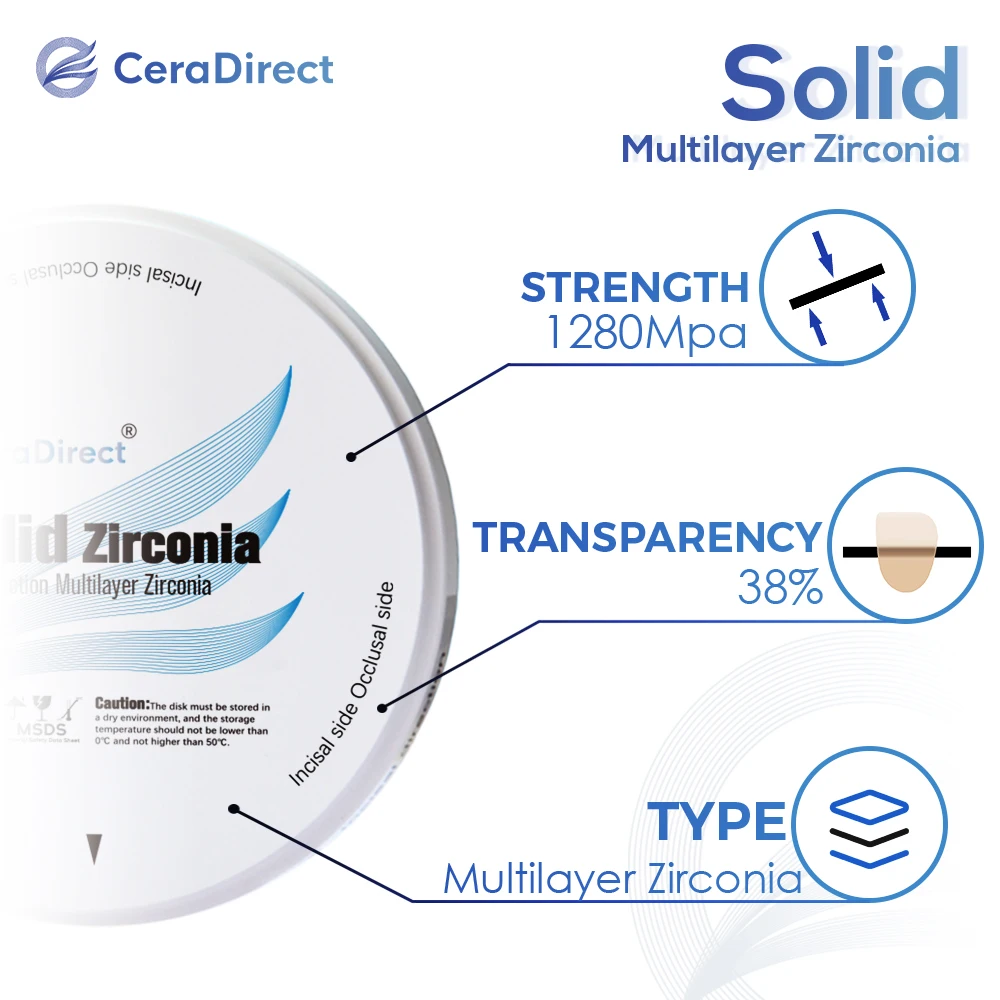 CeraDirect Solid Multilayer zirconia disc Open System（98mm）Economical  Covering color for CAD/CAM Dental Lab