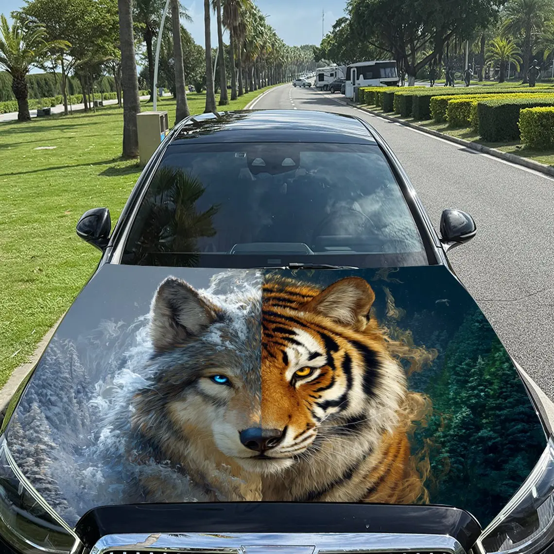 

Trendy Wolf and Tiger Print car hood stickers, waterproof self-adhesive, scratch resistant, easy to stick, durable car PVC stick