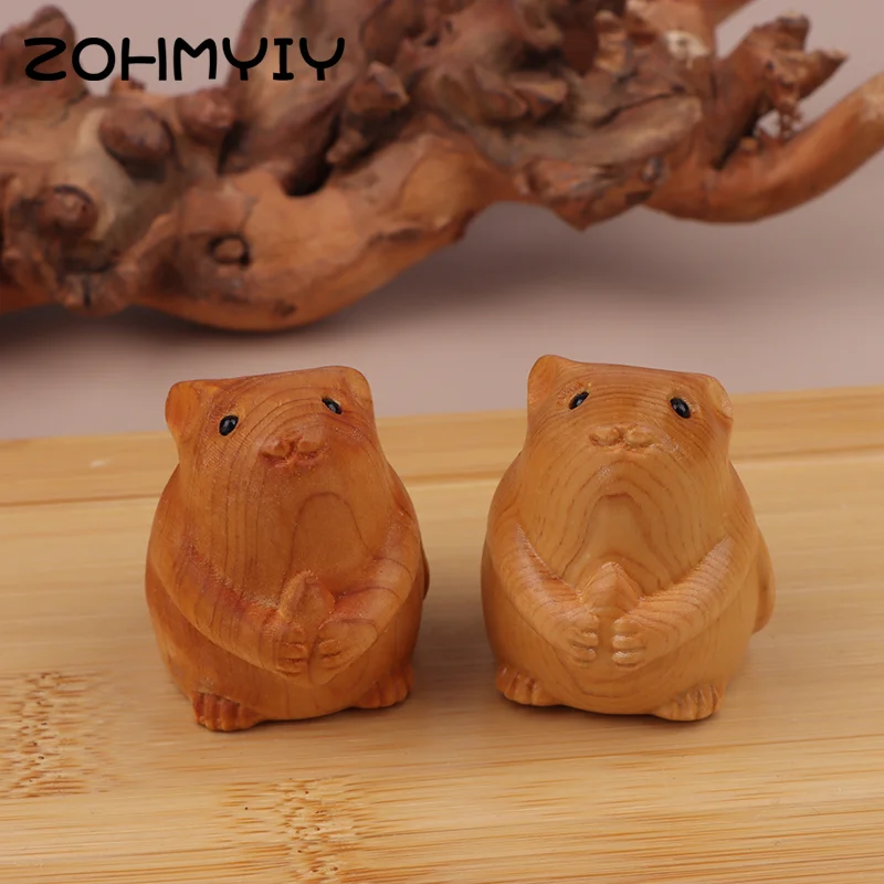 Cute Wooden Small Mouse Ornament Home Decor Retro Mini Crafted Small Mouse Figurines Wooden Sculptures Carving Carving Ornament