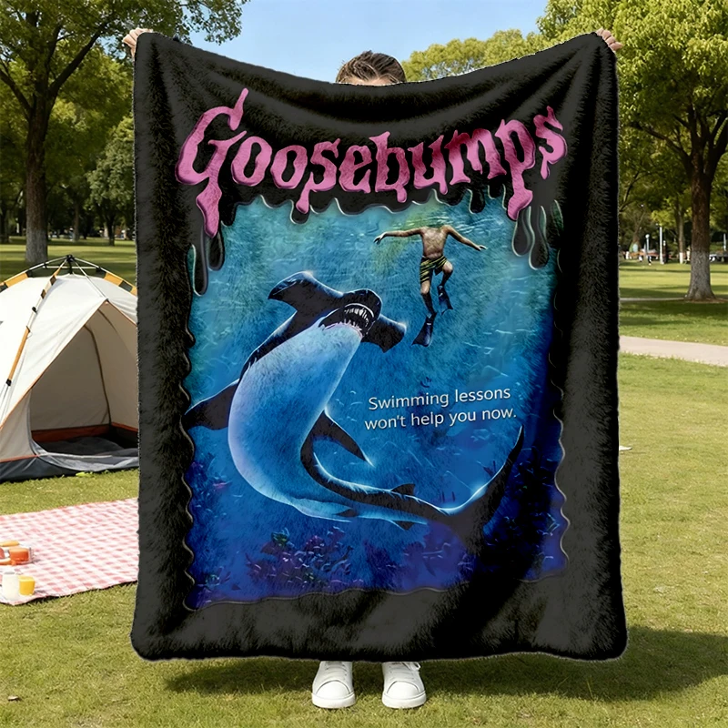  Halloween Goosebumps Cozy Blanket, Vintage Haunted House Warm Blanket, Goosebumps Vintage Deep Trouble Ha