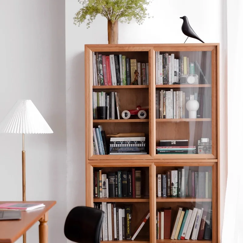 Bookcase Solid wood medieval style sliding door Side cabinet Display cabinet Storage