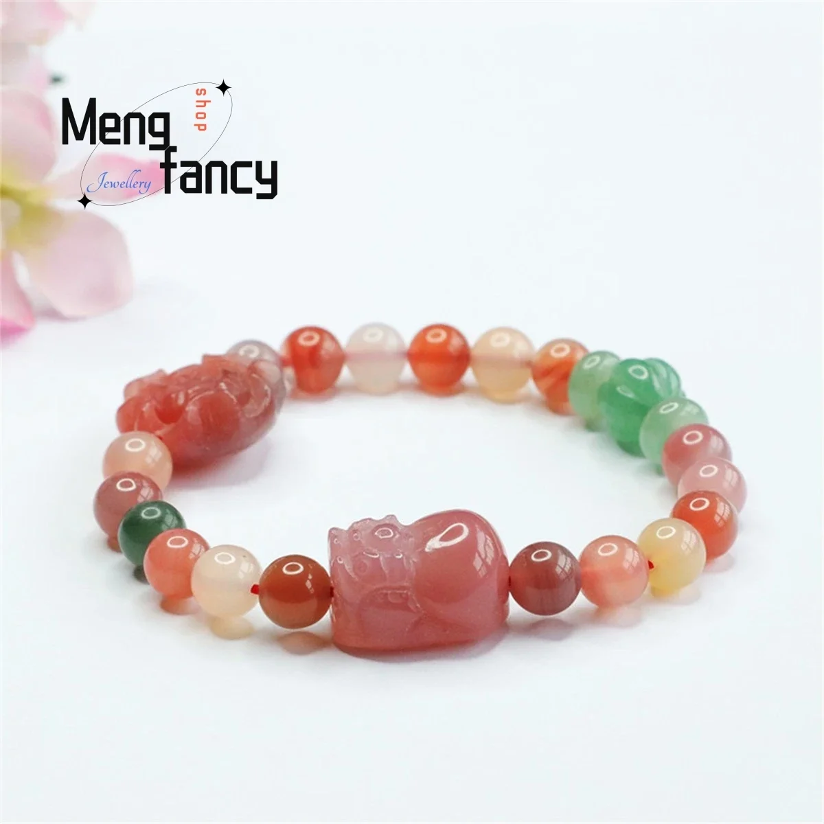 Natural Yanyuan Agate Pixiu Peony Flower Beads Bracelet Simple Generous Personality Fashion Versatile Women Luxury Fine Jewelry