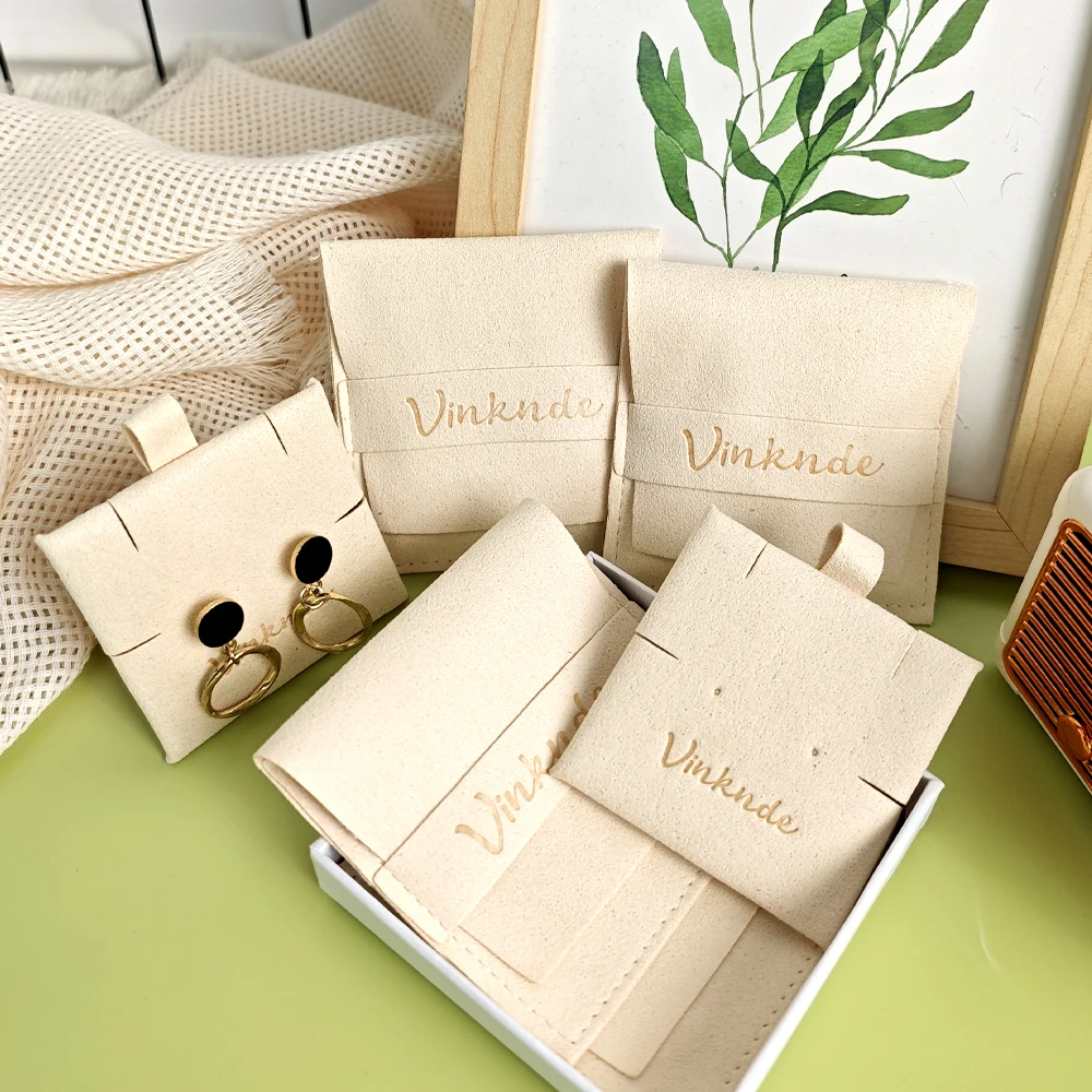 

Luxury Envelope Dust Bag For Jewelry Earrings Rings Wedding Party Gift Custom Logo Mincrofiber Velvet Pouch With Insert Card