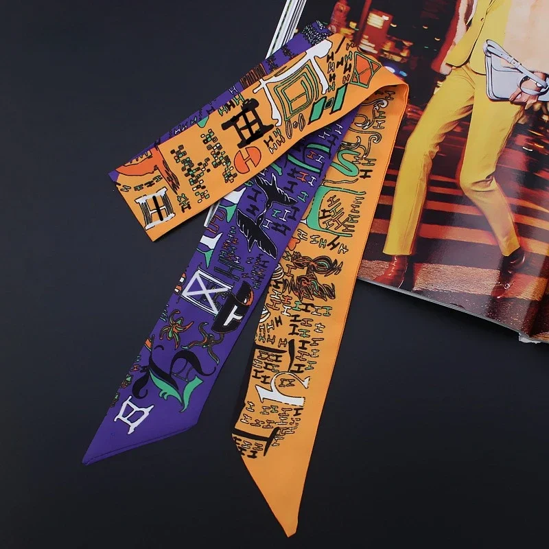 2026 New Fashion Silk Skinny Scarf for Hair Ribbons Women Decoration Twill Silk Wrapping Bag Ties Silk Scarf Small Scarves image 6