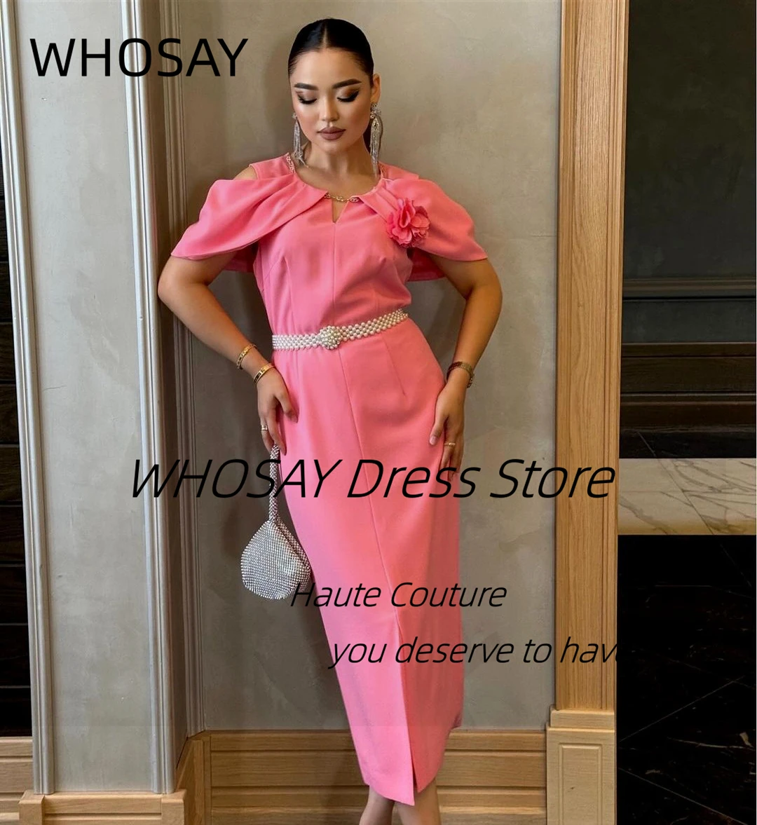 WHOSAY-Vestidos de Fiesta largos para mujer, ropa de fiesta de boda con cuello redondo, faja con cuentas, abertura frontal, vestidos de noche especiales para banquete