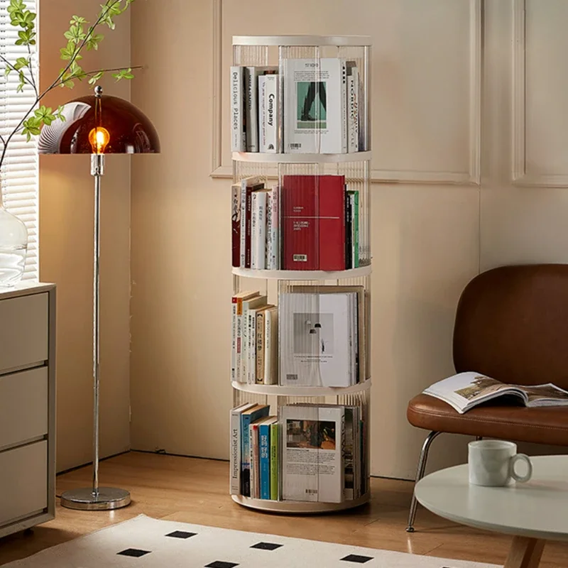 360 ° Rotating Bookshelf, 4-storey Floor To Ceiling Bookshelf, Occupying Small Space, Suitable for Home and Office Use