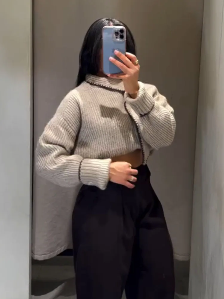 

HH Women's 2025 Winter New Fashion Versatile Bow Decorated Sweater Female Loose Casual Stand Collar Long Sleeve Pullover Sweater