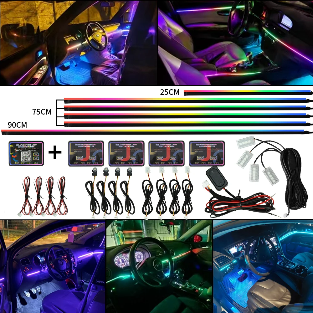 

Dual Zone Streamer Car Ambient Light Interior by App LED Full Color Neon Acrylic RGB Strip Symphony Auto Atmosphere Lighting Kit