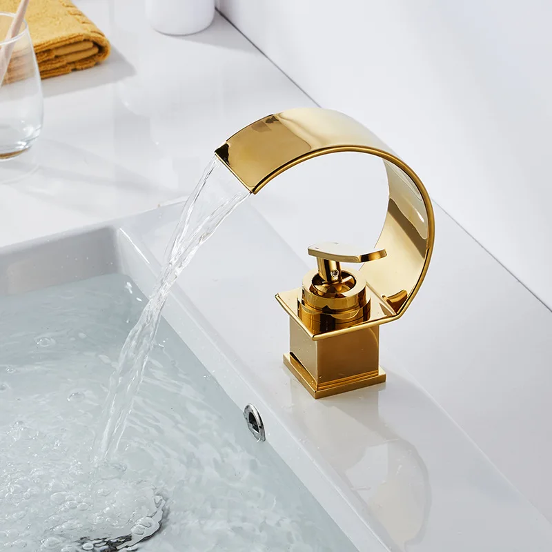 ZAPPO Bathroom Sink Faucet Solid Brass Wash Basin Waterfall Faucets Bathroom Deck Mounted Sink Faucet Hot Cold Water Mixer