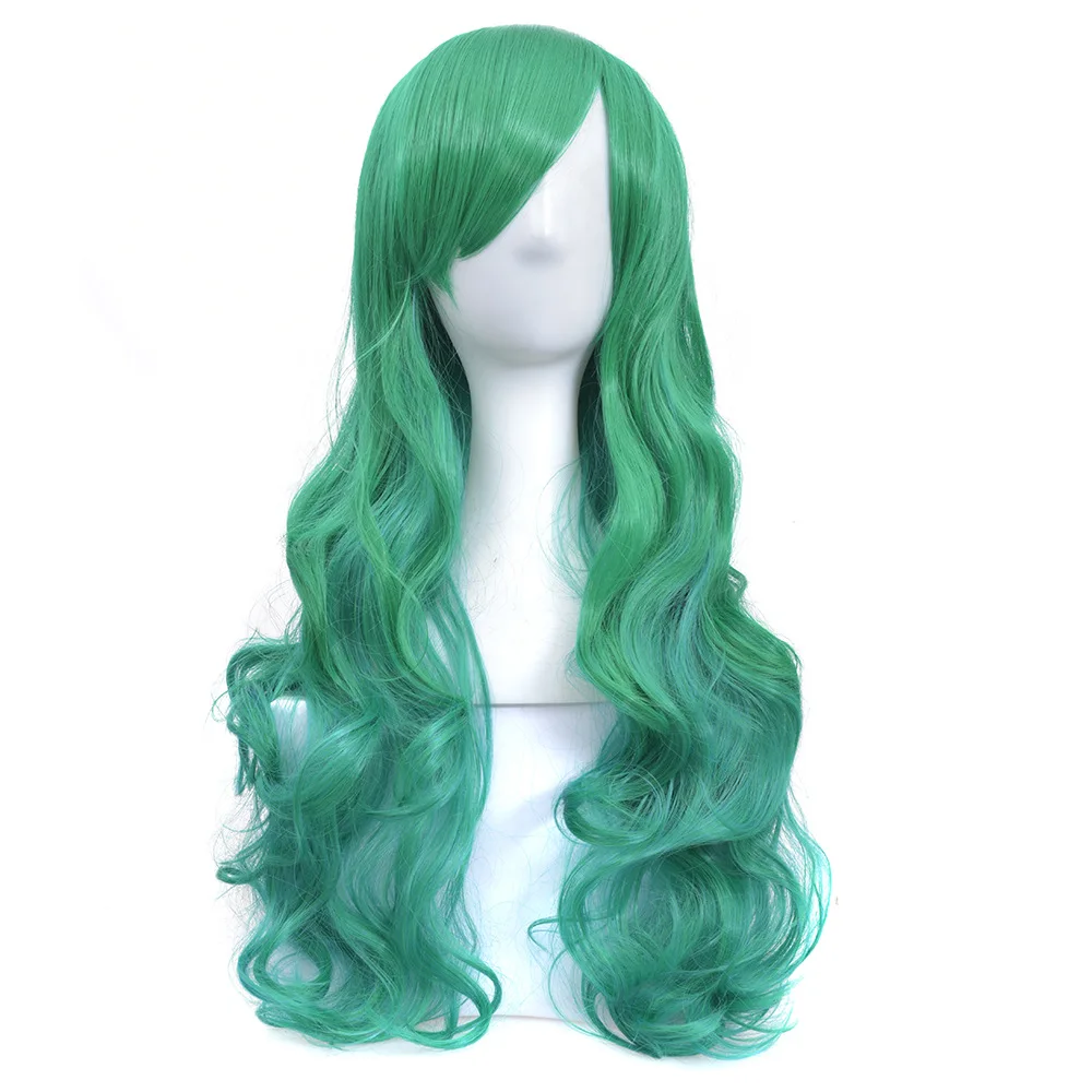 headband long curly hair Halloween green gradient cosplay wig