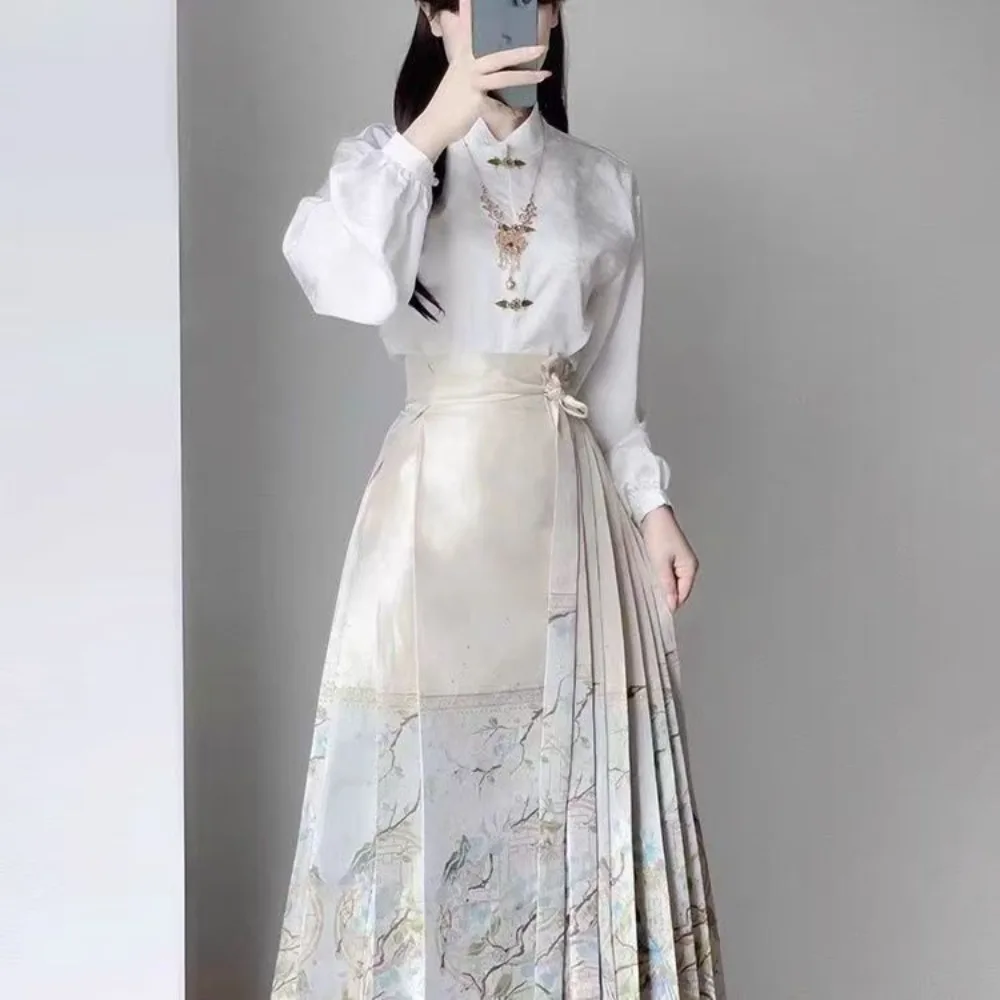 

Новый комплект Hanfu в китайском стиле - юбка с конским лицом династии Мин, современный дизайн, элегантный традиционный костюм для женщин