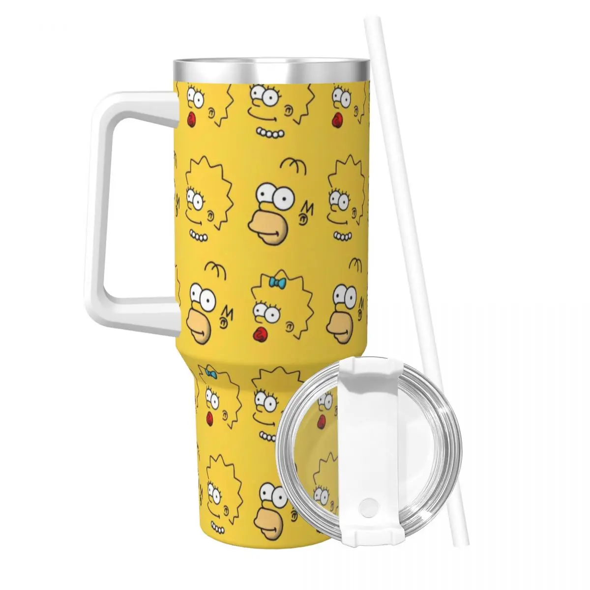 The S-Simpsons Stainless Steel Tumbler Camping Coffee Mug With Straws and Lid 40oz Car Mugs Cold and Hot Water Bottle