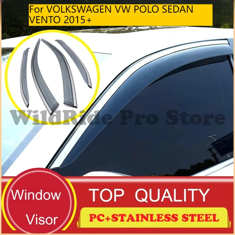 Accesorios de coche Deflector de viento para VOLKSWAGEN VW POLO SEDAN VENTO 2015+ visera de ventana protectores de lluvia inyección con acero inoxidable