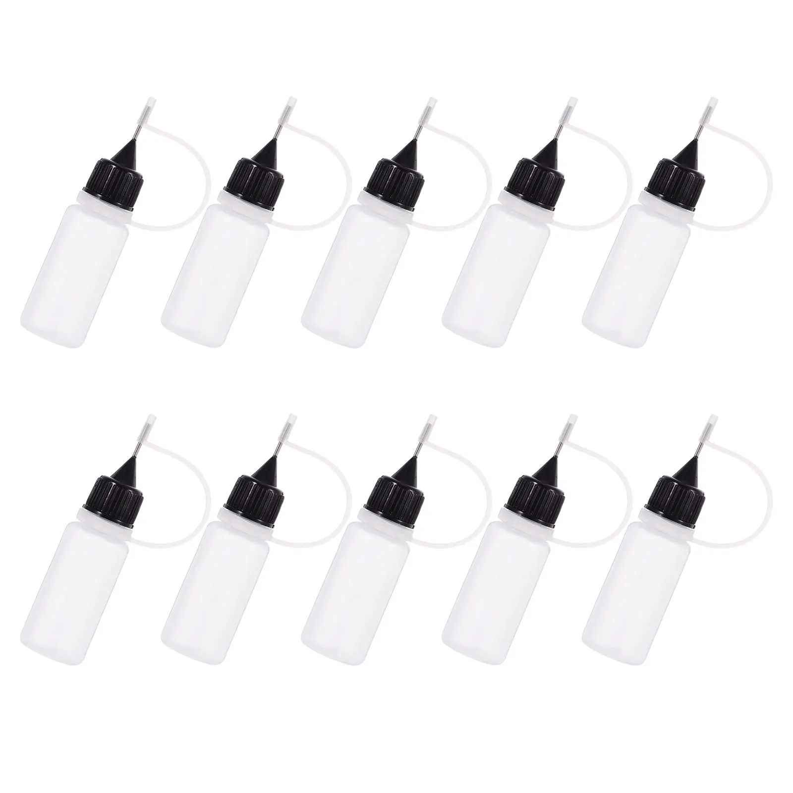 20 قطعة غطاء أسود الدقة تلميح قضيب زجاجات 10 مللي البلاستيك الشفاف ضغط القطارة لطلاء الغراء الجلسرين غرامة فوهة