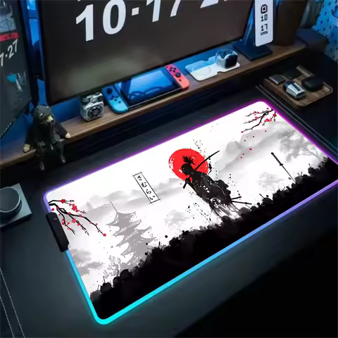 RGB Mouse pad anime samurai gaming mats desk mat rubber anti-slip LED glow Gaming keypad mousepad pc accessories office pads