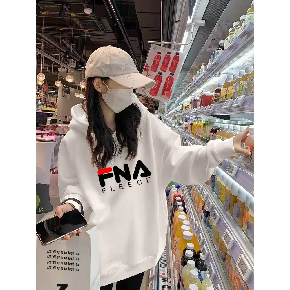 2024 New Plant White File Hoodie Women's Print Pattern 2024 Spring and Autumn New Loose Casual Long-sleeved Top