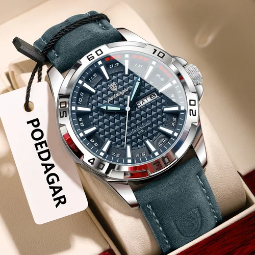 Reloj POEDAGAR Original para Hombre, Reloj de lujo resistente al agua con fecha luminosa y semana para Hombre, relojes de cuero de cuarzo a la moda para Hombre, Reloj para Hombre